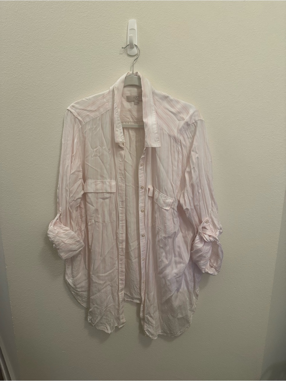 LOFT Pale Pink Striped Button-Down Shirt